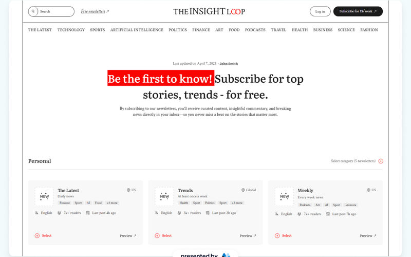 Insight Loop UI Kit Newsletter Page
