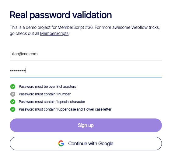 Sign Up With Password Validation