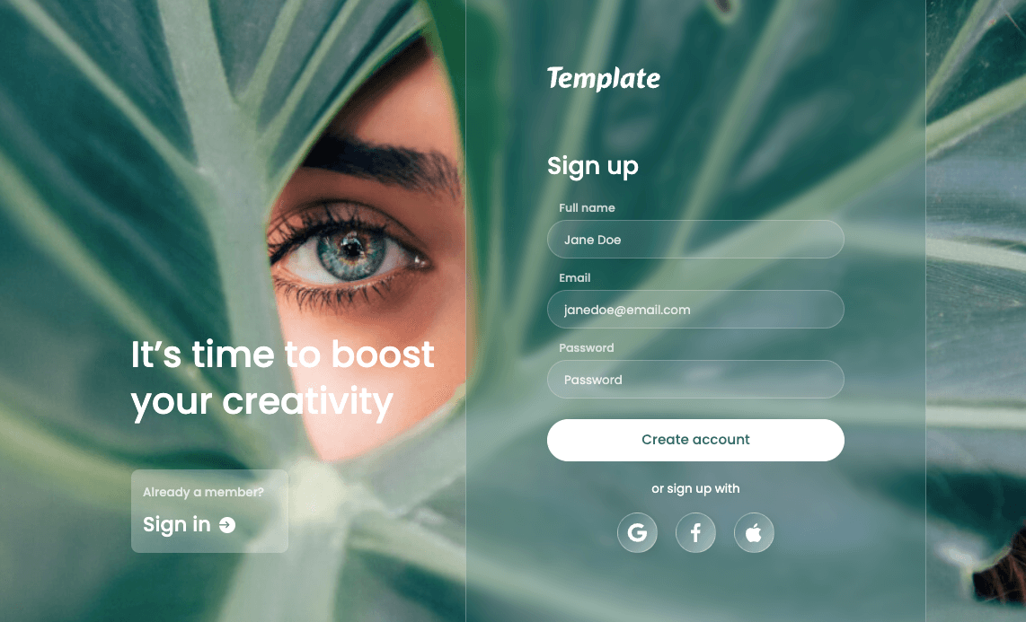 Free Glassmorphism Sign Up Page