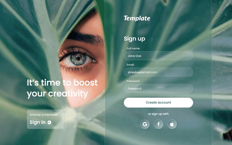 Free Glassmorphism Sign Up Page