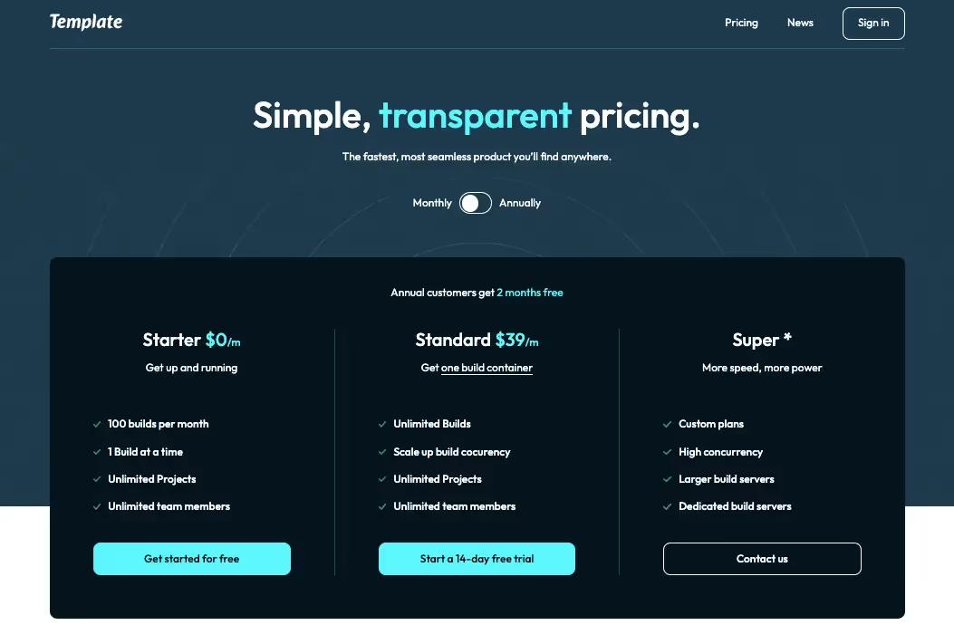 Pricing Page with Nav & Toggles