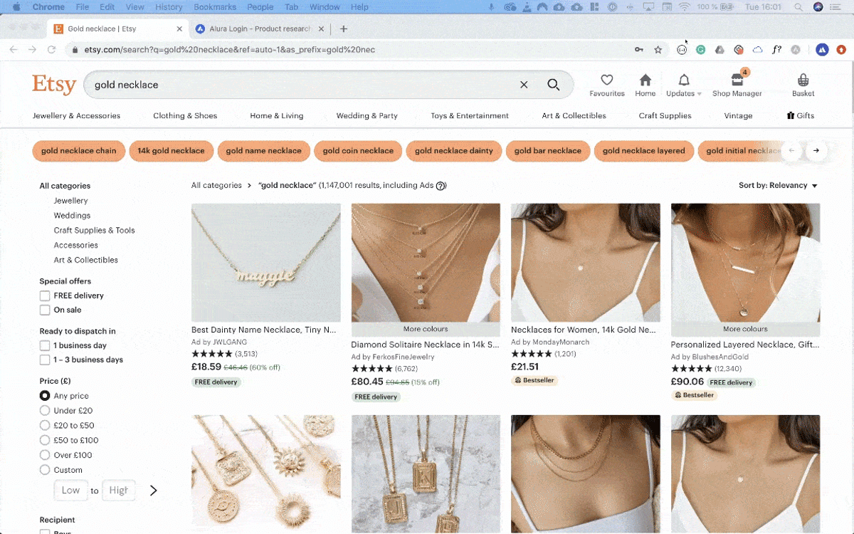 Alura chrome extension with payment + Etsy Ui