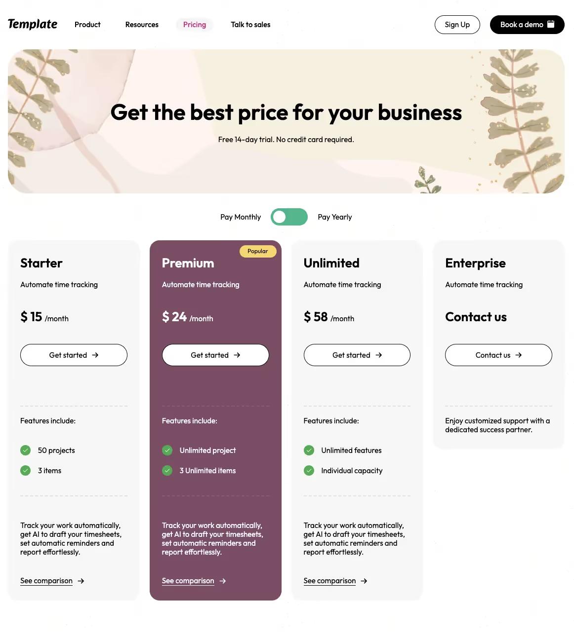 Neutral Pricing Table