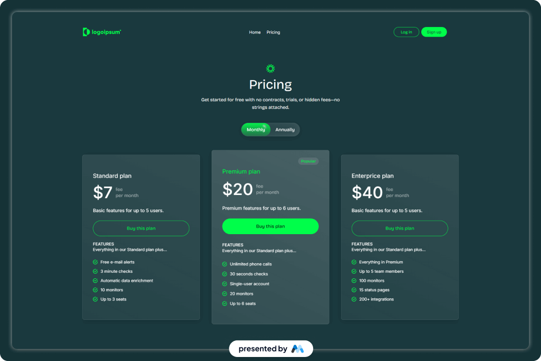 Invest UI Pricing Page