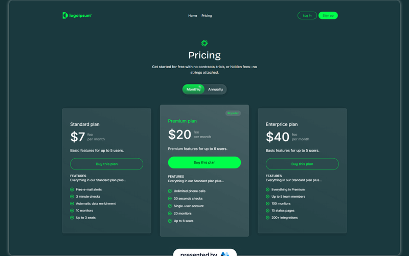 Invest UI Pricing Page