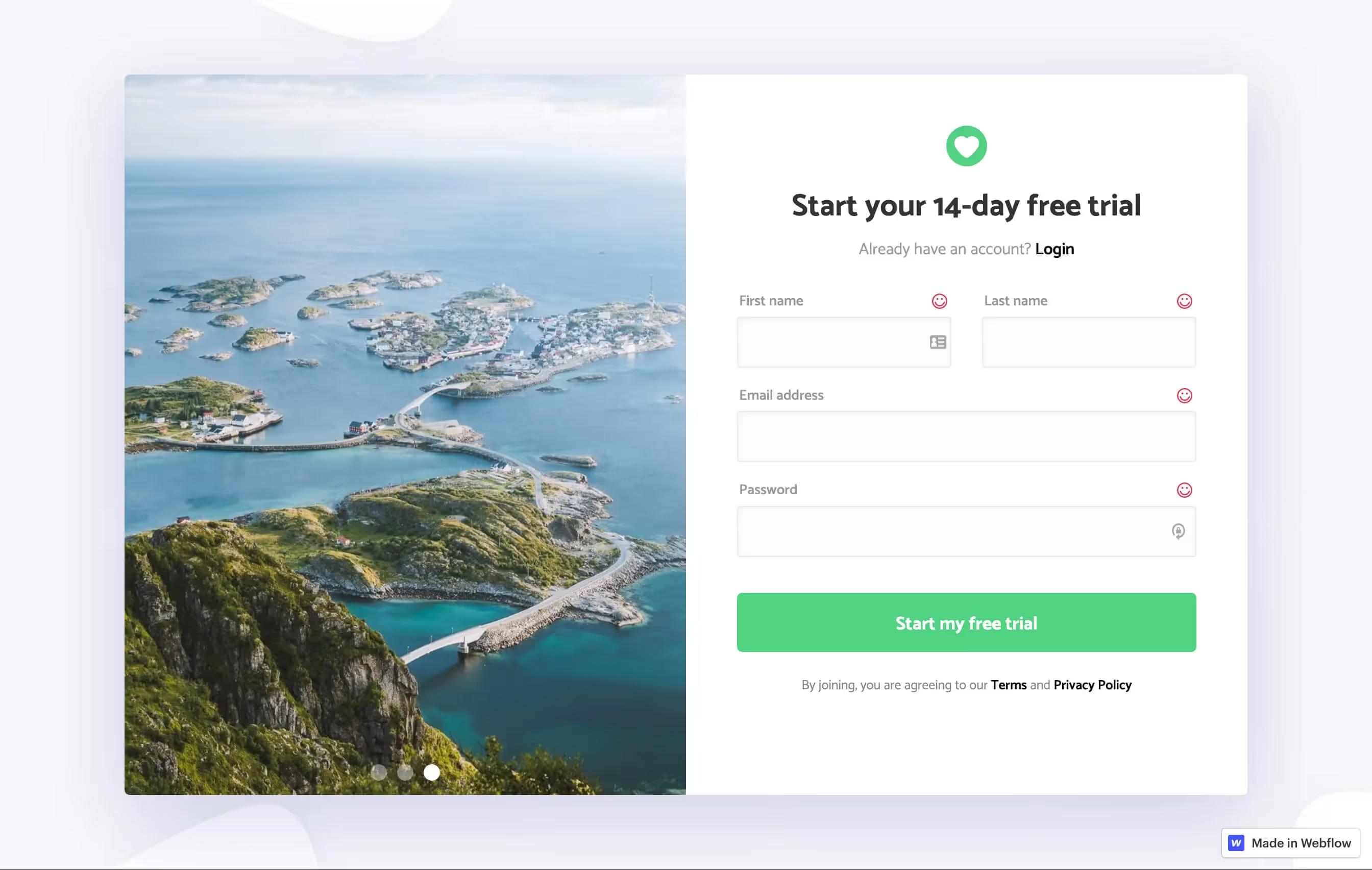 Signup w/ Slider
