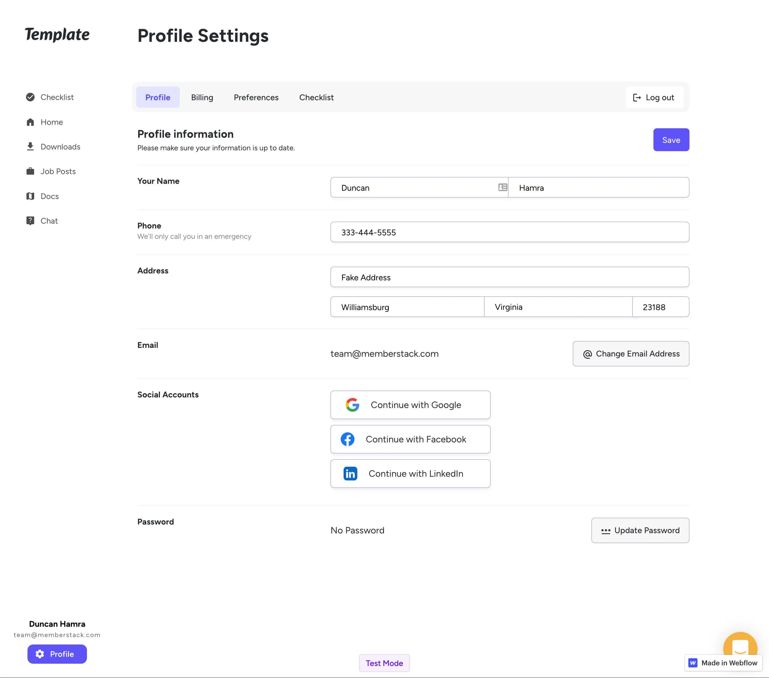 Dashboard Profile