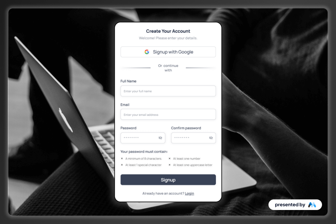 Aerokit UI Signup02 Centered Card