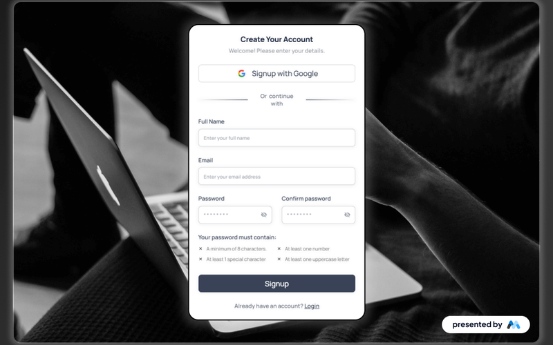 Aerokit UI Signup02 Centered Card