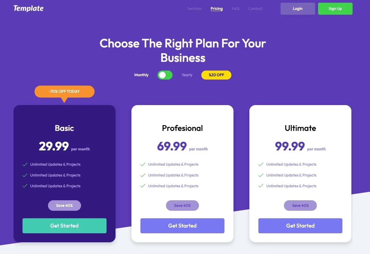Colorful Pricing Page