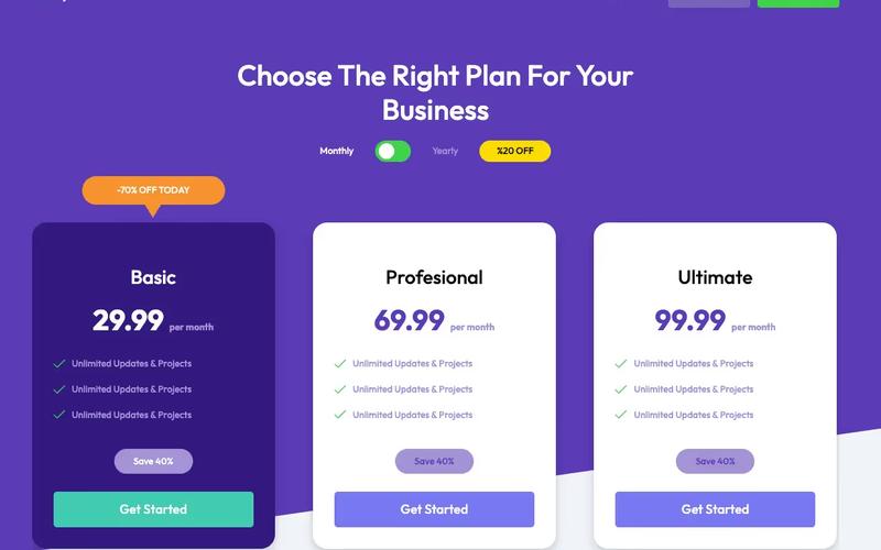 Colorful Pricing Page