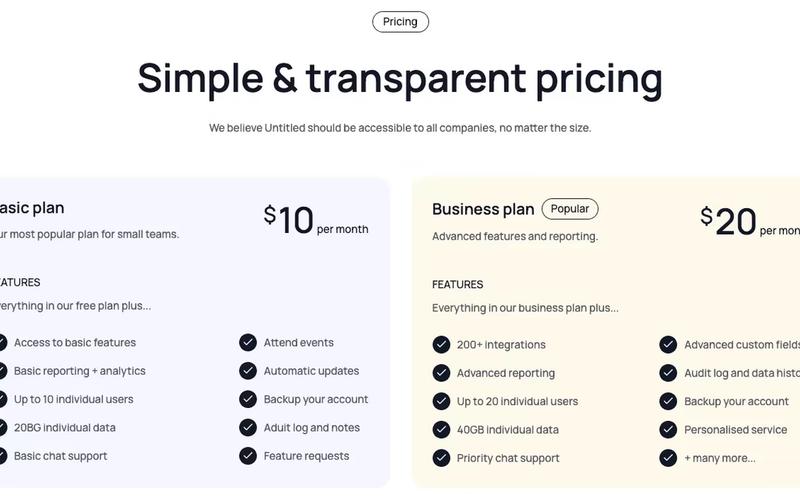 2 Tier Neutral Pricing Table