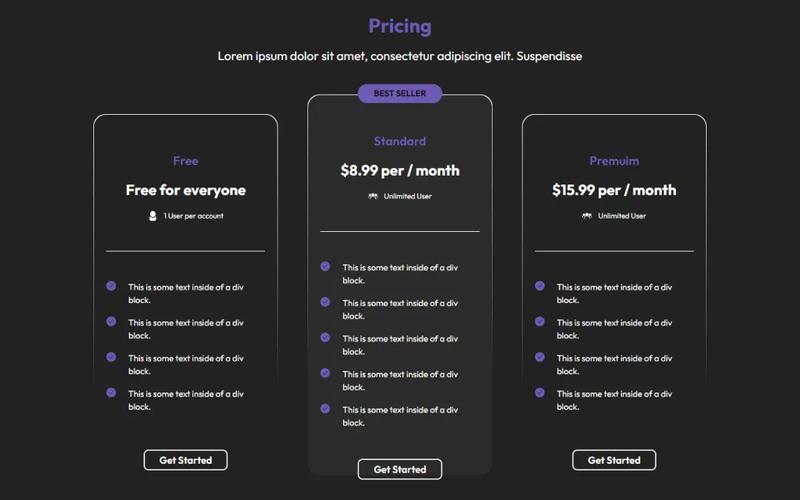 Dark Theme Pricing Table