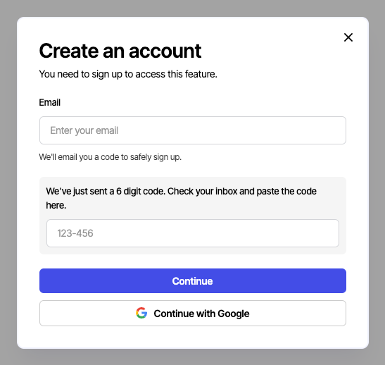 Passwordless Signup Modal