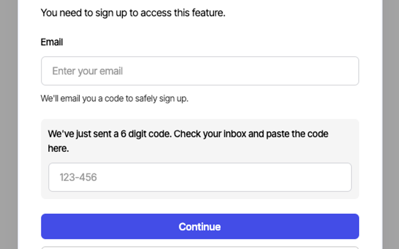 Passwordless Signup Modal