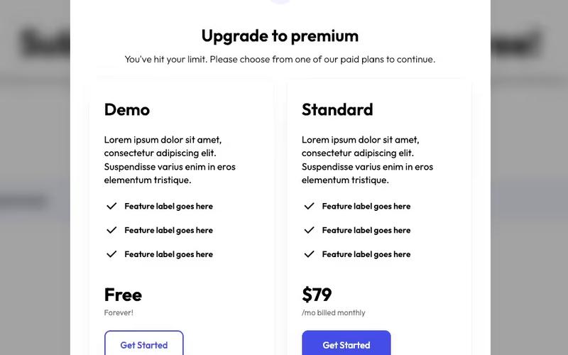 Popup Upgrade Plan Modal