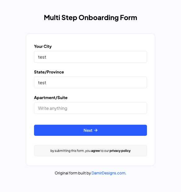 Multi Step Onboarding Form