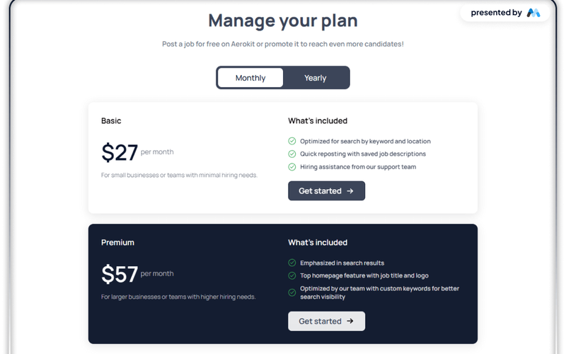 AeroKit UI Pricing02 Table