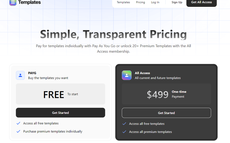 Modern 2 Card Pricing Table - Lifetime