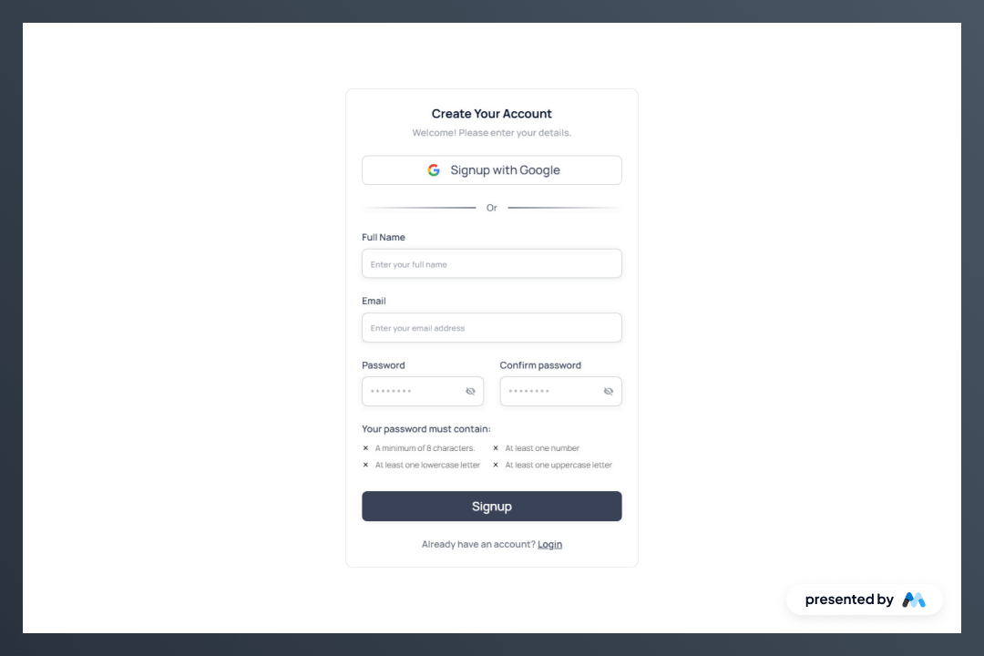 Aerokit UI Signup03 Light Card