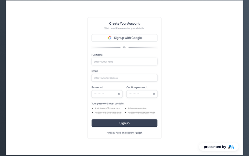 Aerokit UI Signup03 Light Card