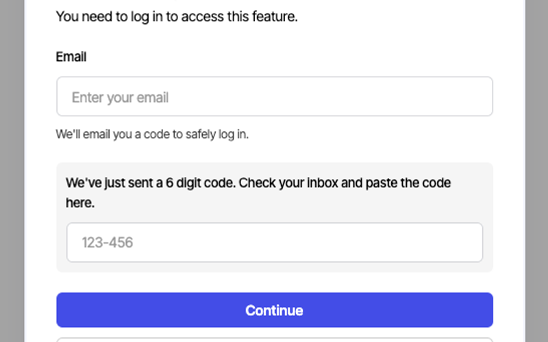 Passwordless Login Modal
