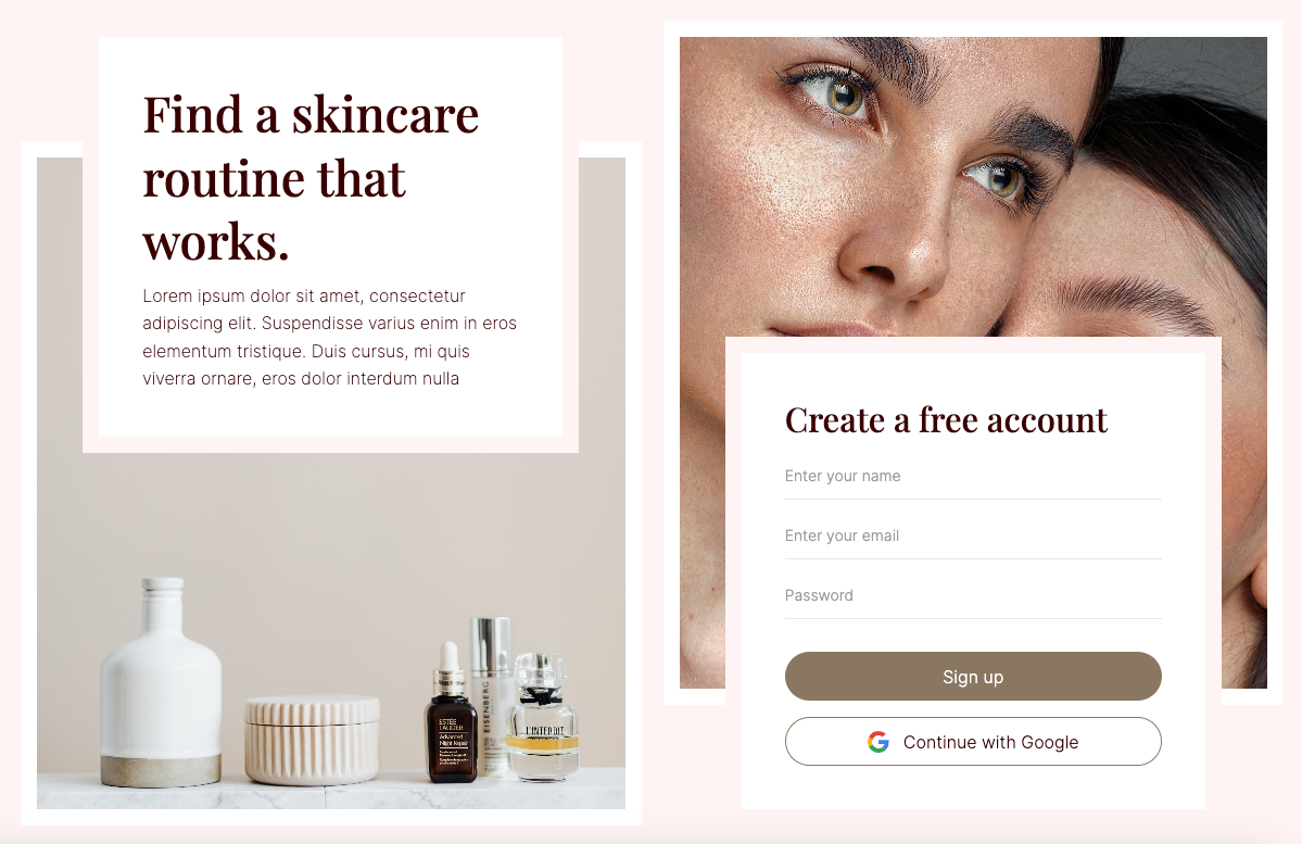 Skincare Themed Signup Screen