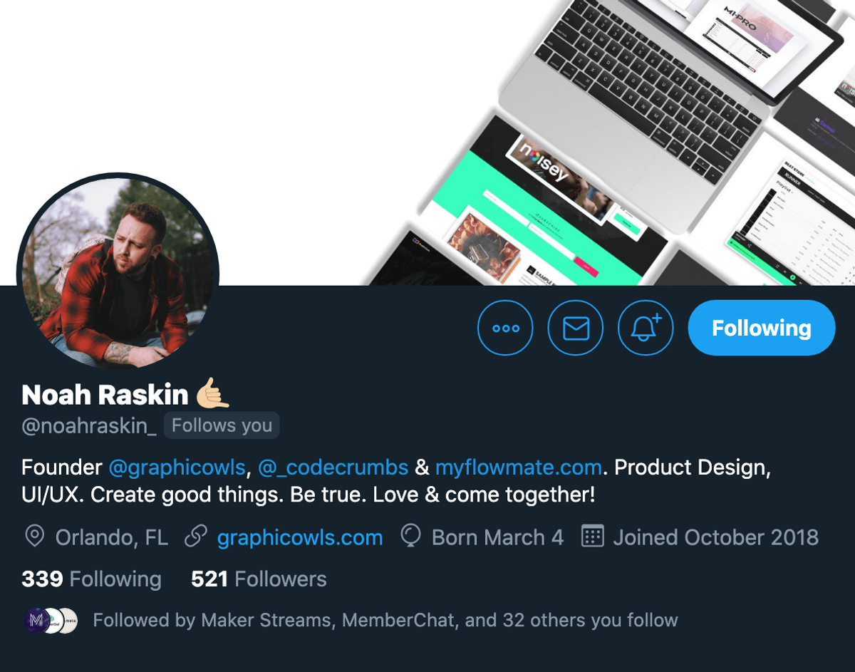 Noah Raskin Twitter profile. Navigate to visit Noah's Twitter.