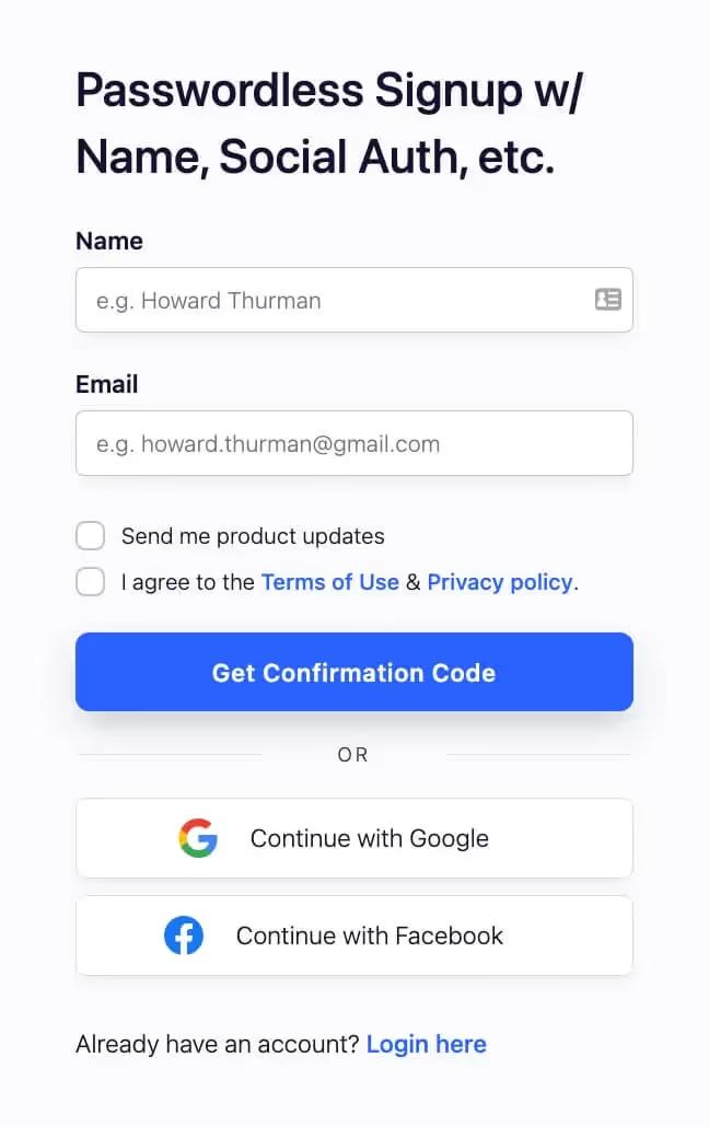 Passwordless Signup + Social Auth
