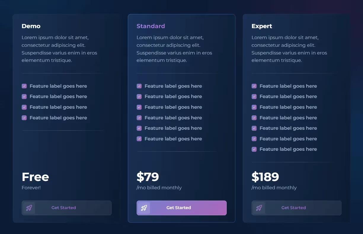 Dark Purple Pricing Table
