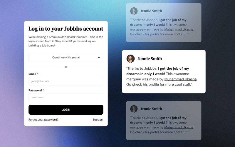 Login Page w/ GSAP Marquee Testimonials