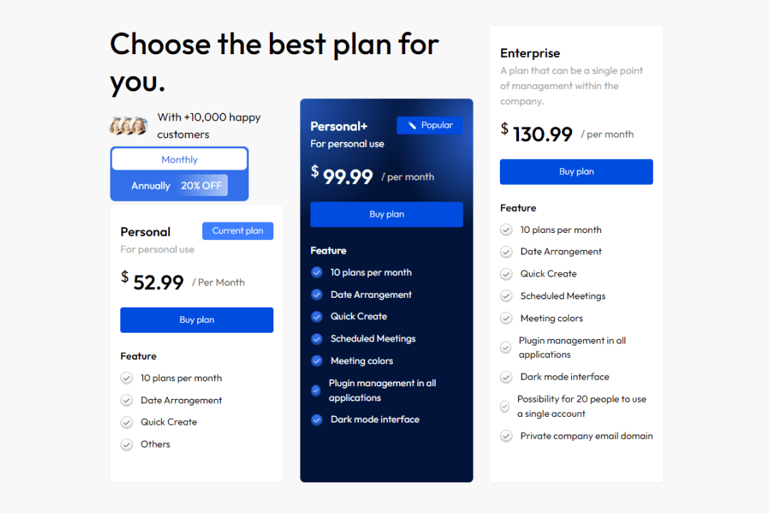 Plan Pricing Page