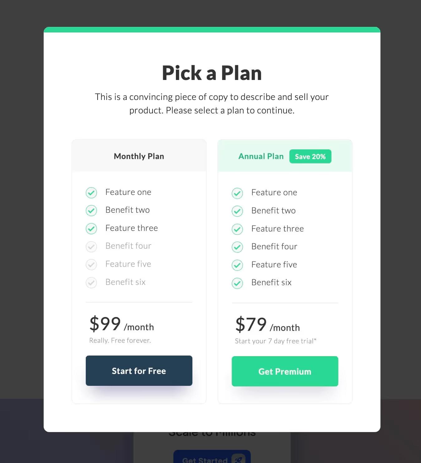 Pricing Upgrade Modal