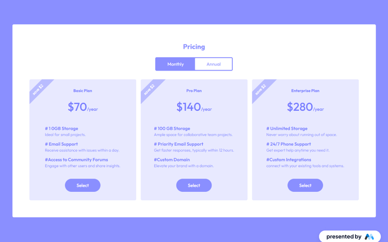 Lavender Pricing Display