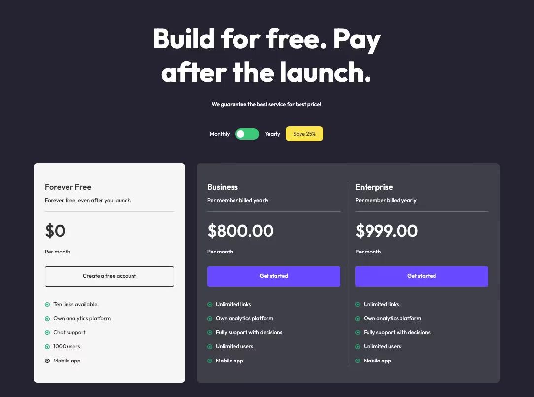 3 Tier Pricing Table With Toggle