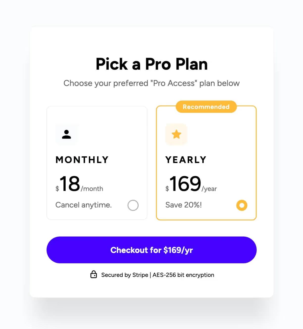 Pick a Plan UI