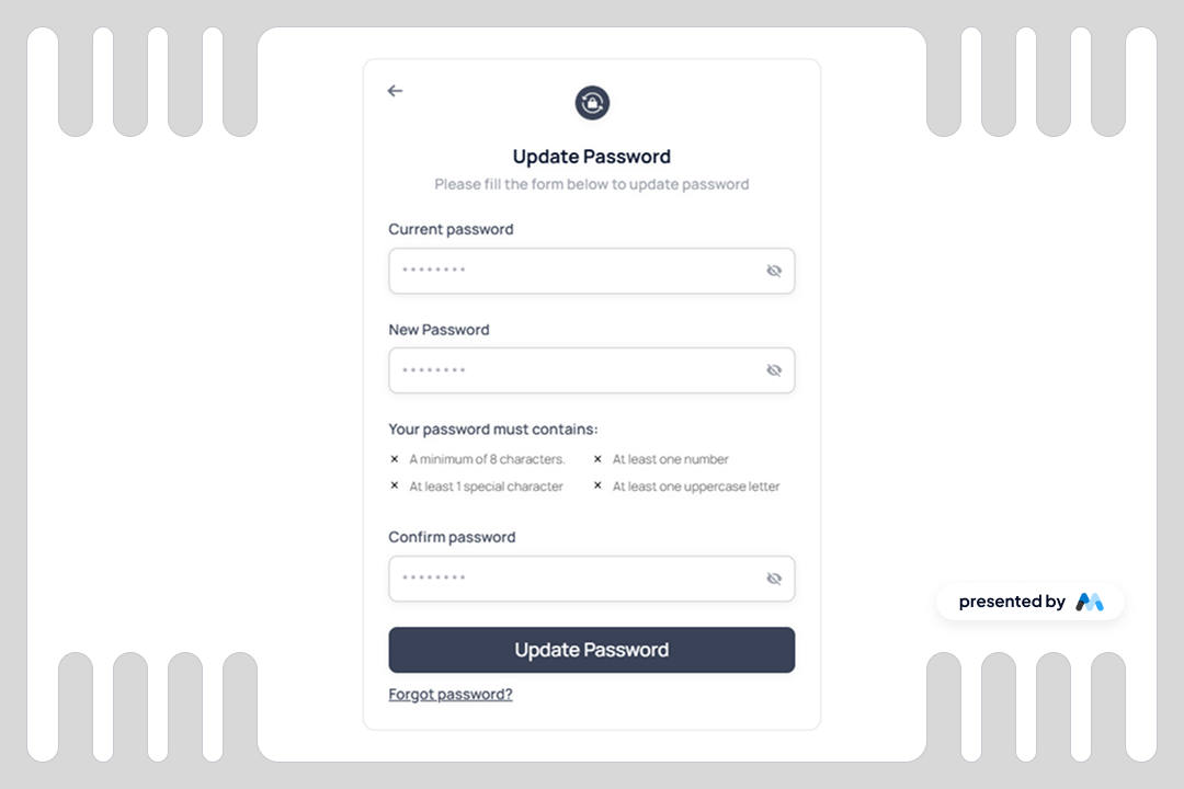 Aerokit UI Password Update Card