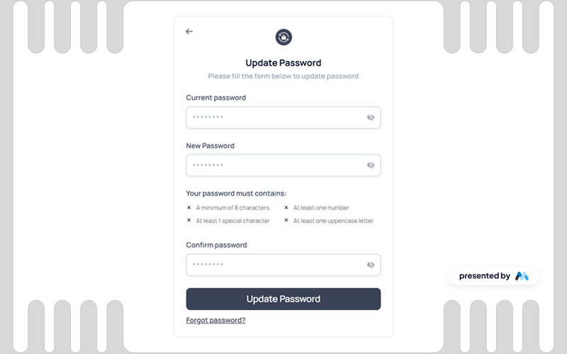 Aerokit UI Password Update Card