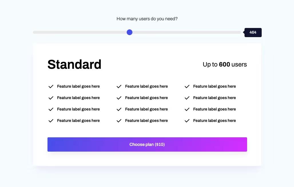 Usage Based Range Slider Pricing