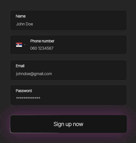Dark Mode Sign Up Form