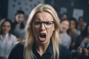Frau die schreit und Stress im Job hat