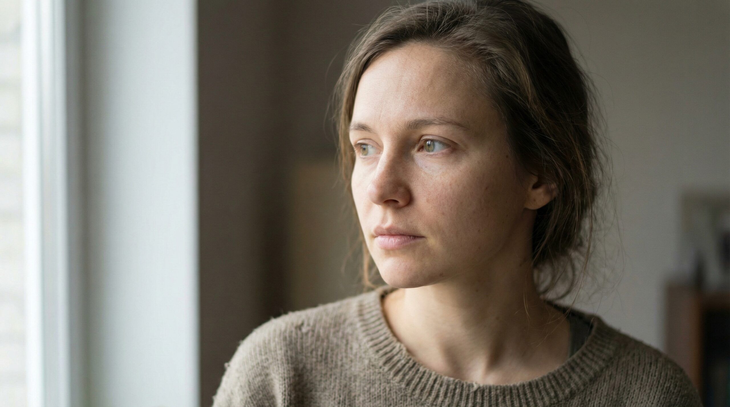 Junge Frau im Potrait, die nachdenklich schaut