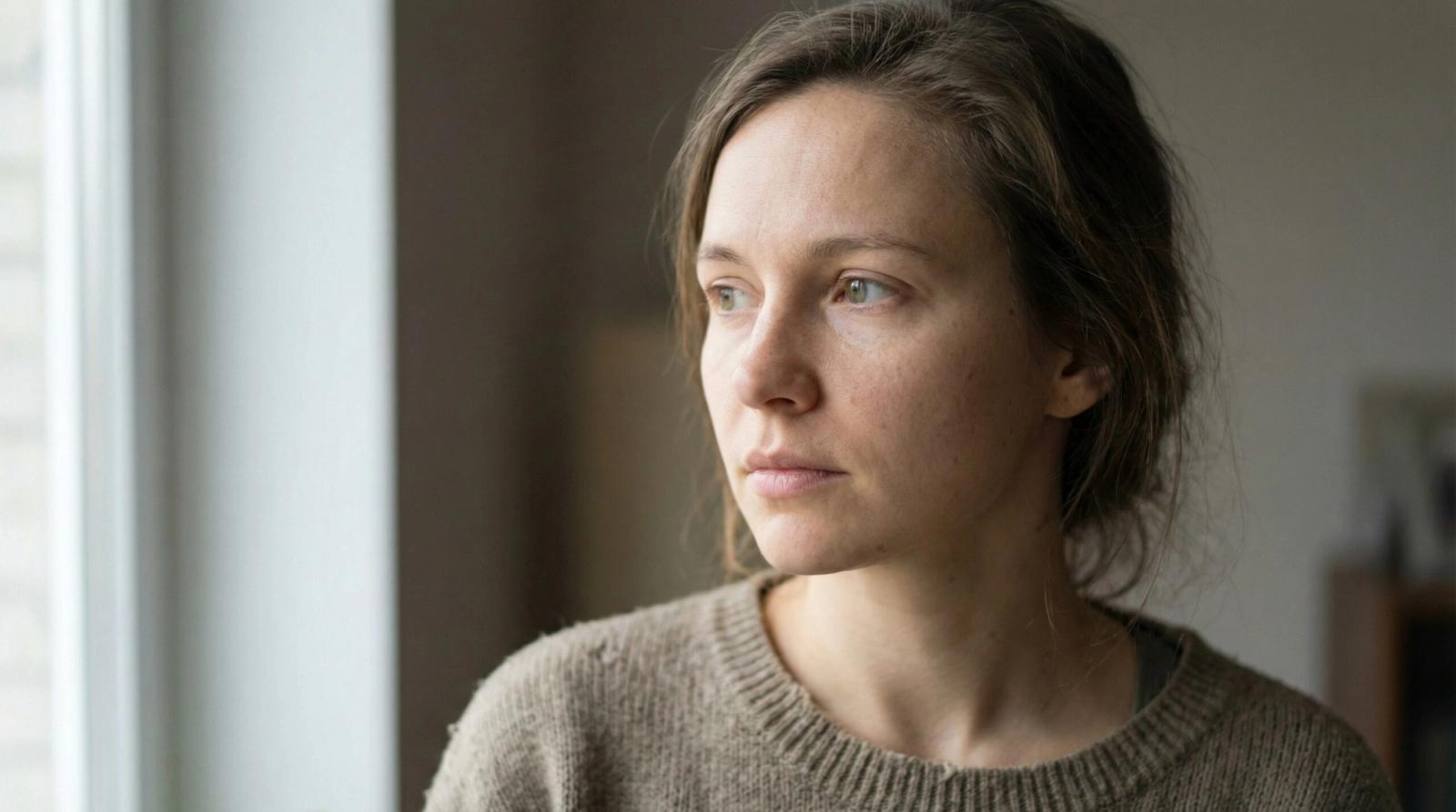 Junge Frau im Potrait, die nachdenklich schaut