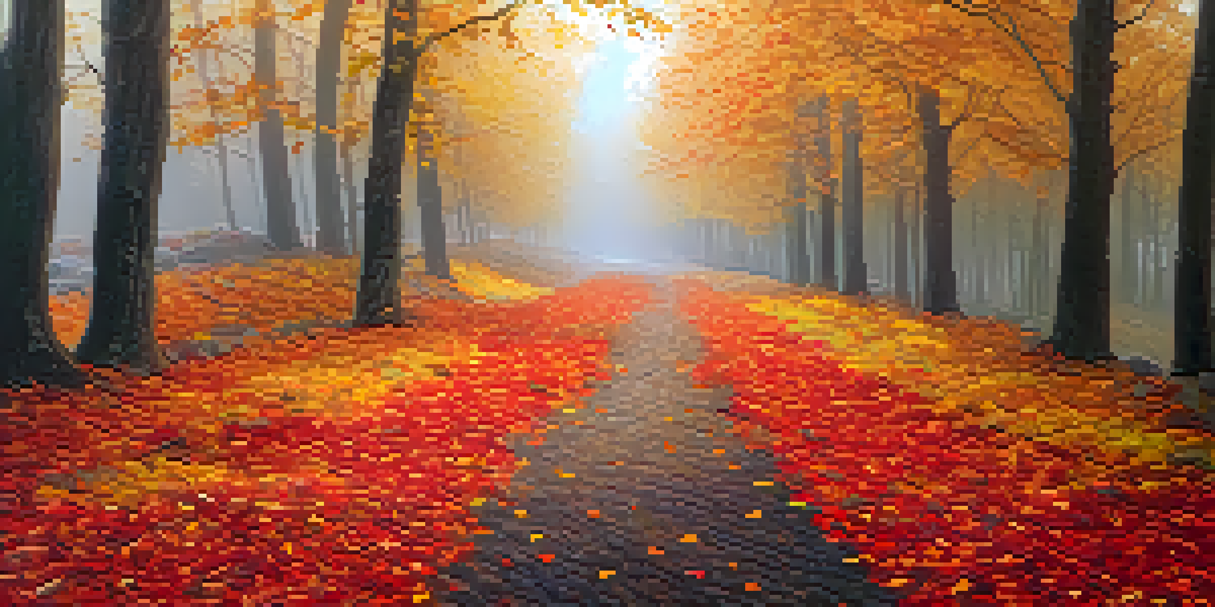 A picturesque autumn path in the Willamette Valley, surrounded by colorful leaves and vineyards in the background.