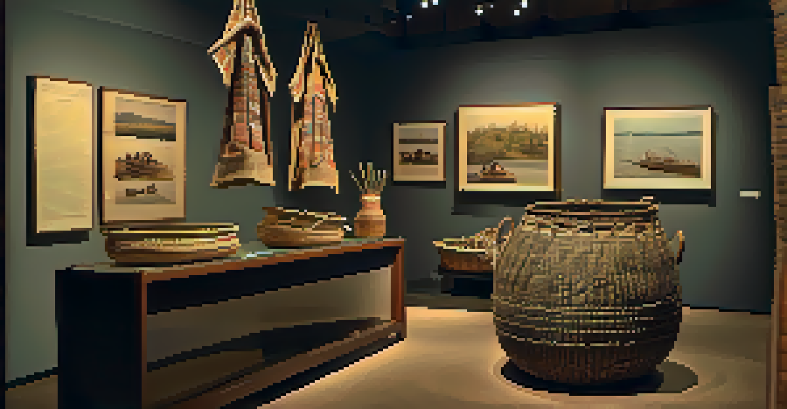 An exhibit featuring traditional Indigenous artifacts in a cultural museum.