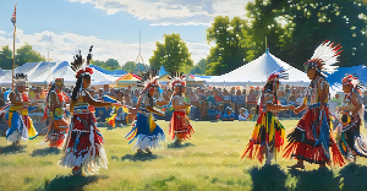 Dancers in traditional regalia performing at the Umatilla Powwow.