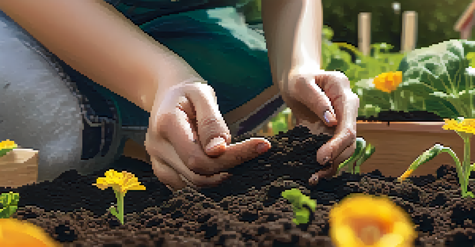 A student planting seeds in a community garden, illustrating hands-on learning and community engagement.