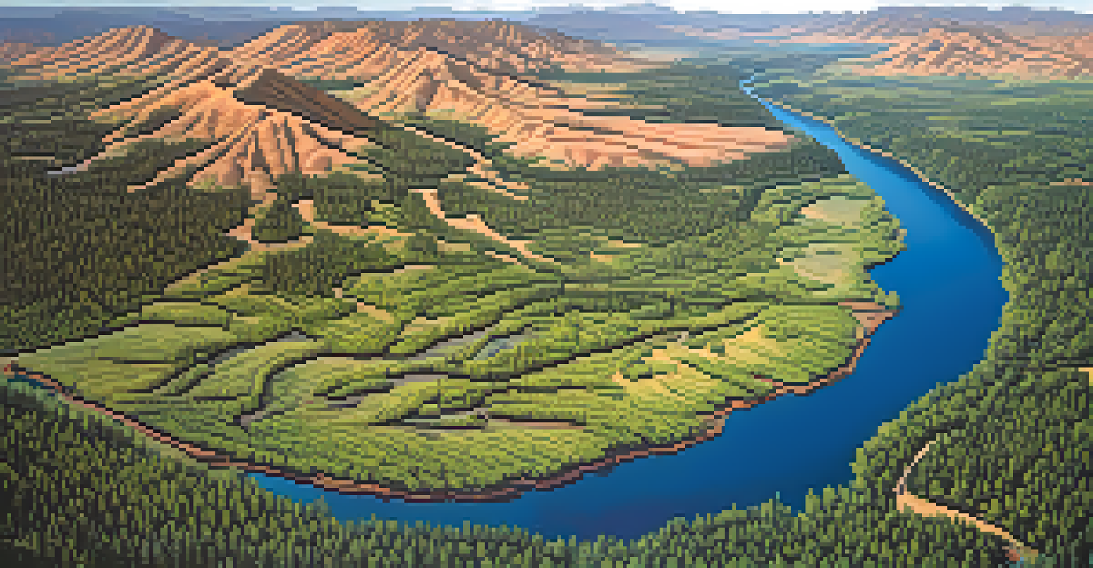 An aerial view showcasing the diverse landscapes of Oregon, including forests and deserts under a clear blue sky.