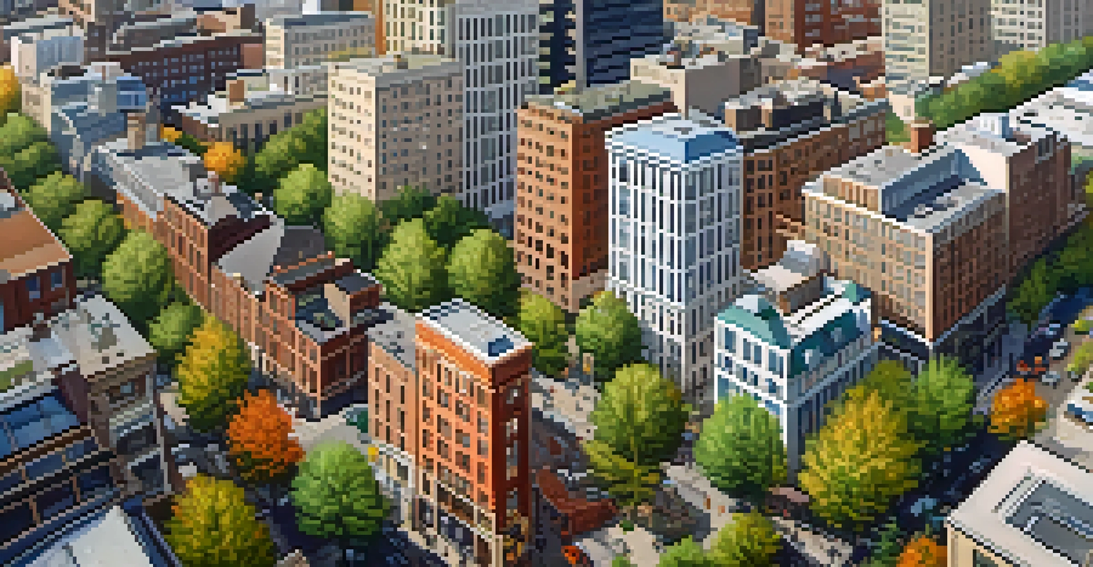 Aerial view of Portland, Oregon, showing modern buildings, street life, and parks.