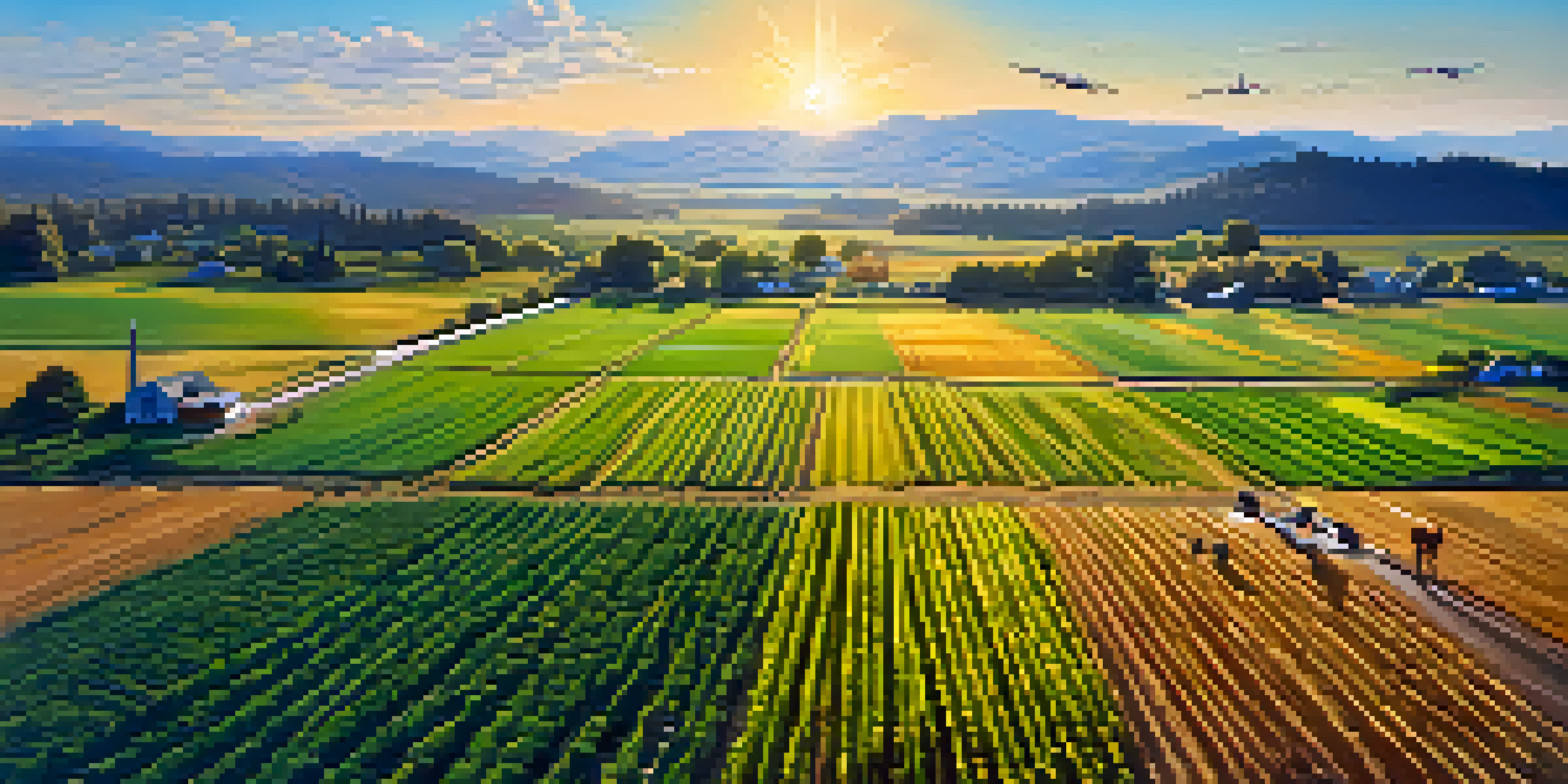 A farmer operating a drone over green fields in Oregon, illustrating the blend of agriculture and technology under a clear blue sky.